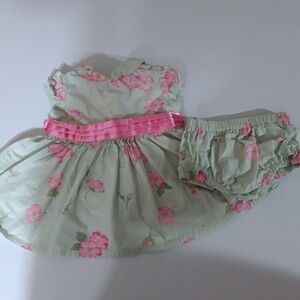 Mini wear girls 6/9 months dress light green with floral.